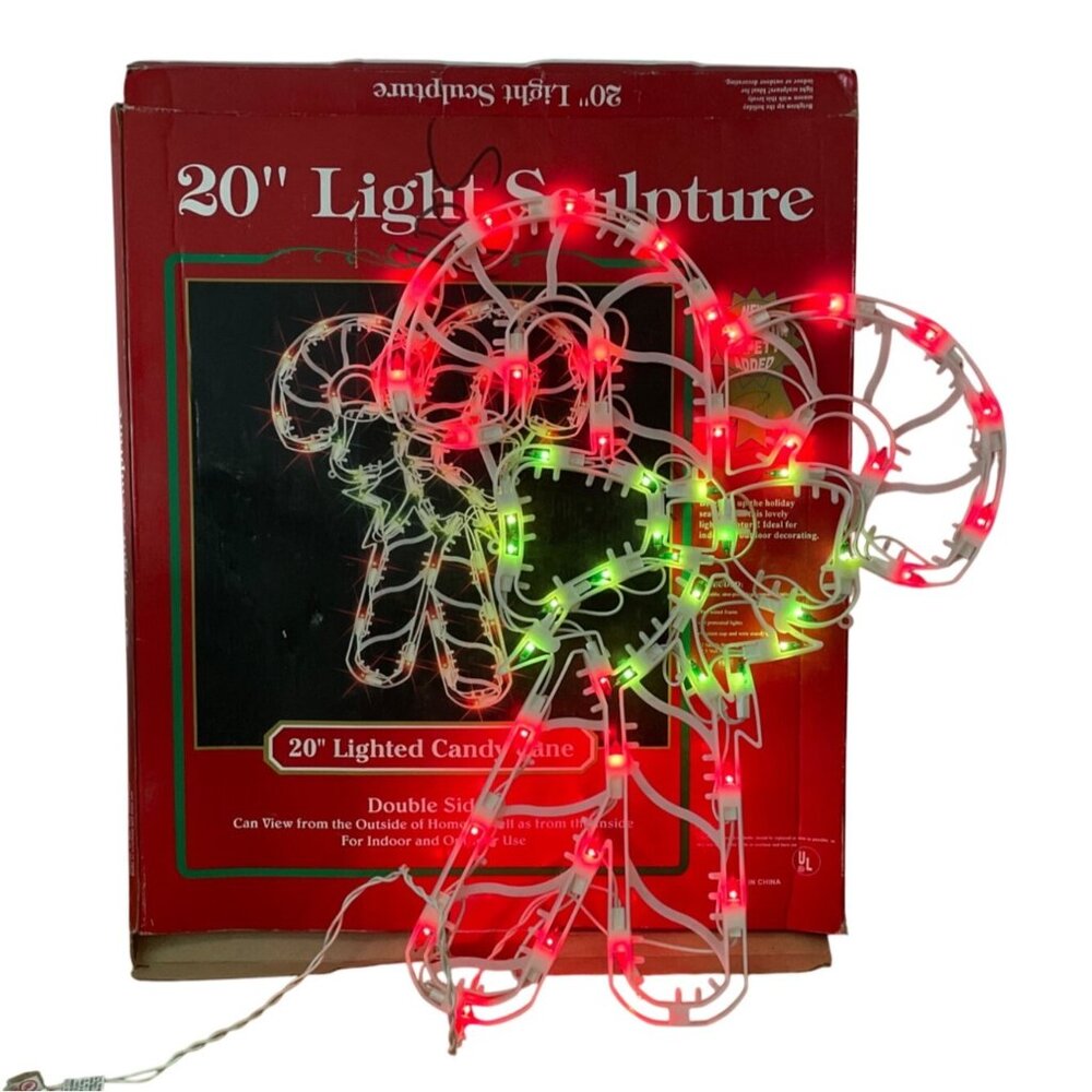 Vtg Lighted Double Candy Cane Sculpture Silhouette w Bow Indoor Outdoor 20 inch